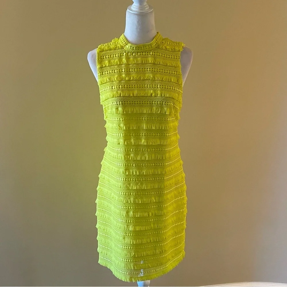 J.Crew Citrus Neon Yellow Fringe Sleeveless Sheath Dress